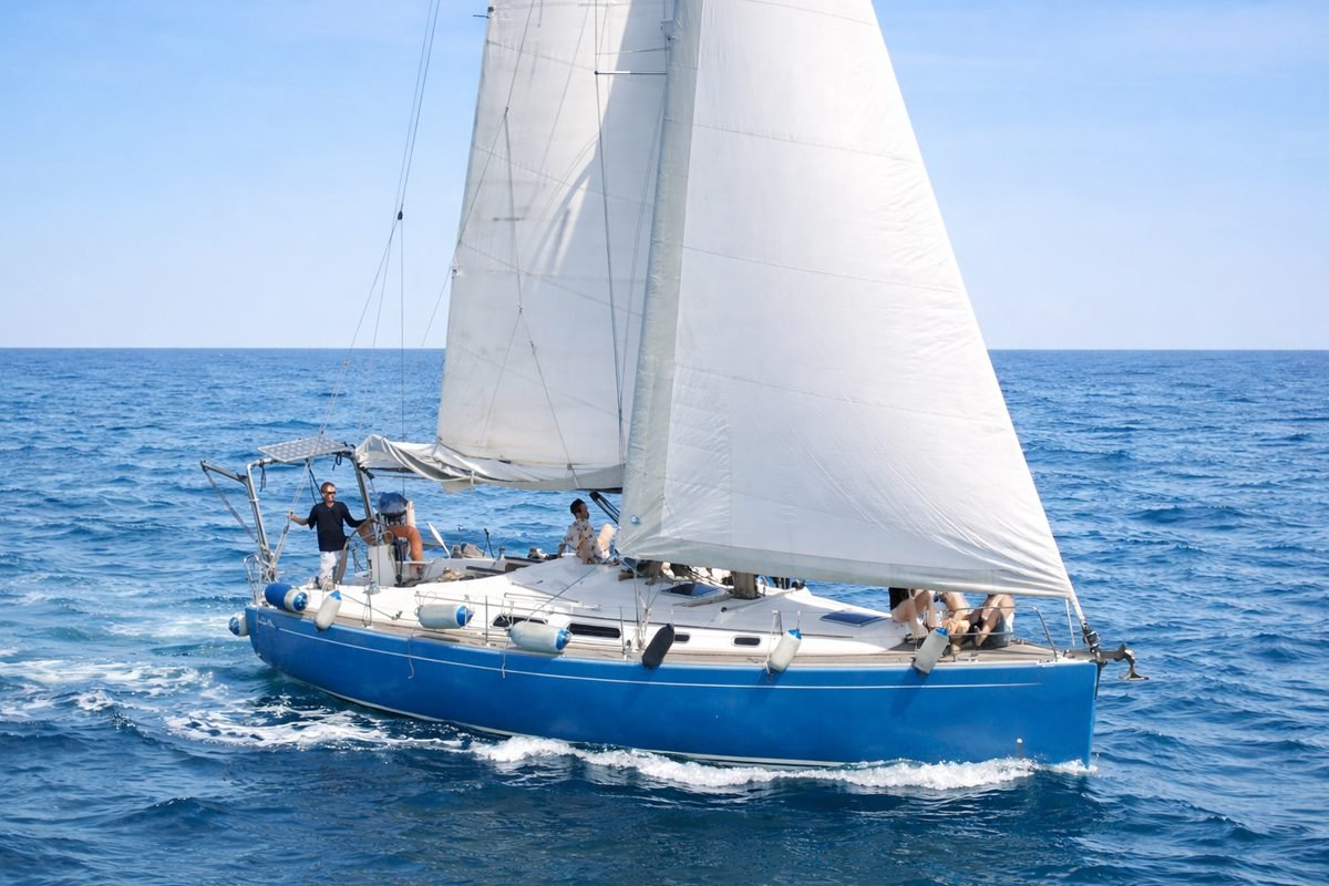 The boat Bella Ciao sailing in the Mediterranean