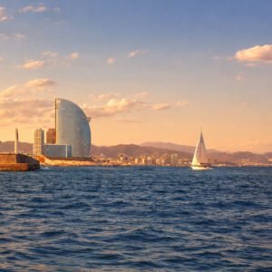 sunset sailing barcelona best time: coast view