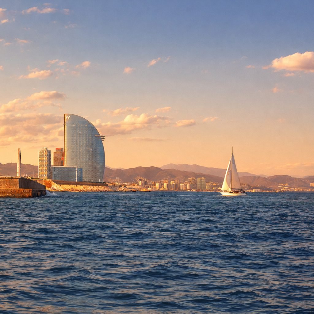 sunset sailing barcelona best time: coast view