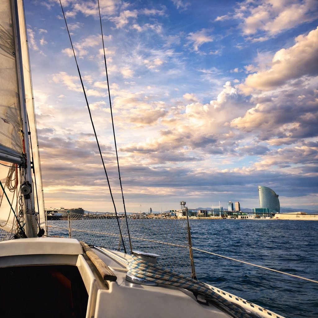 Private sailing experience in Barcelona with coastal view and W Hotel skyline