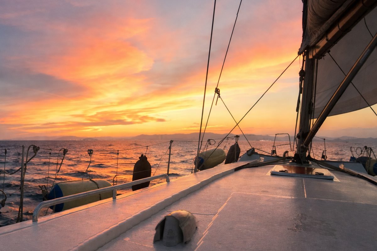 POV a beautiful sunset from the boat
