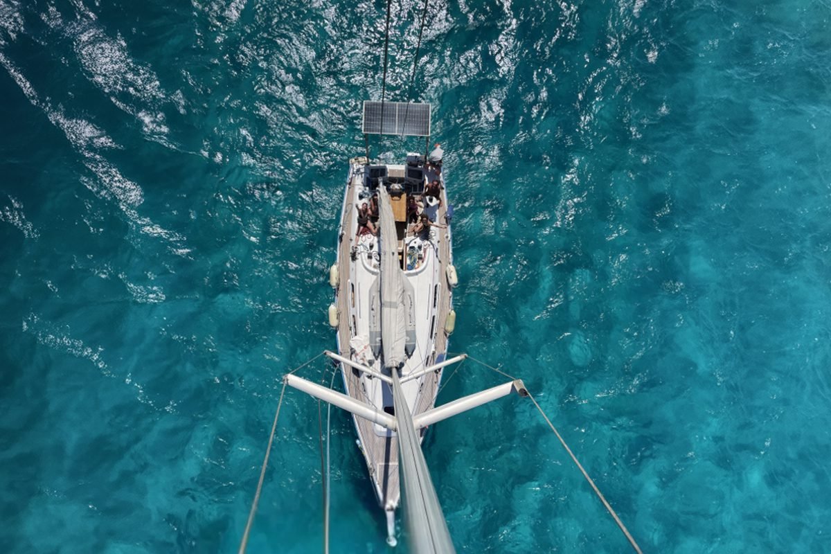 View of the boat from the top of the mainmast