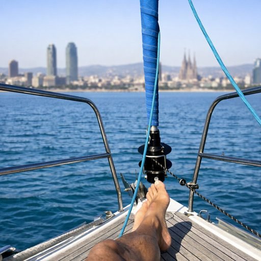 Barcelona coastline seen from a sailing boat during a short trip