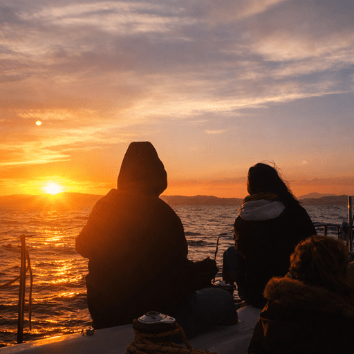 Enjoying the sunset onboard during a private sailing experience