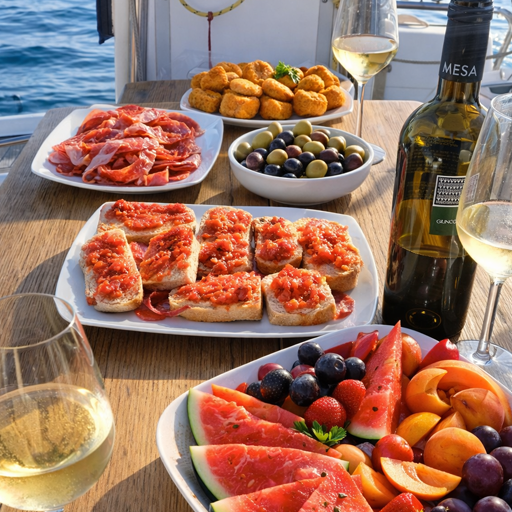 Gourmet options during a private boat experience from Badalona
