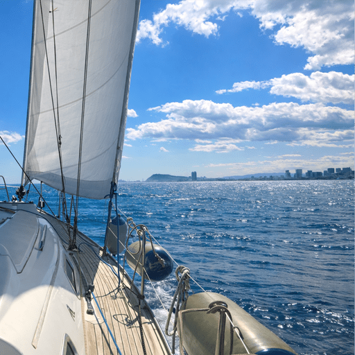 Barcelona coastline seen from a private sailing boat